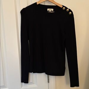 L’agence Black Crew Neck Sweater with Gold Buttons